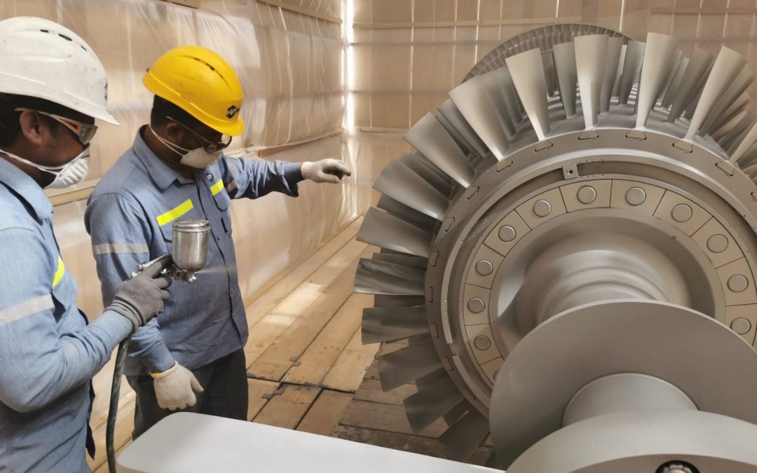 Sand blasting and painting works for gas turbine rotor at Power Department-Alba.